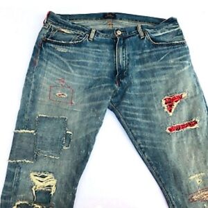 Polo by Ralph Lauren Unisex 32 x 30 Slim Blue Jeans with Vintage Distressing